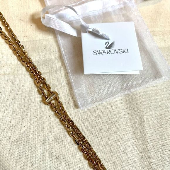 NWT Karl Lagerfeld x Swarovski Crystal Baguette Lariat Liquid Gold Drop Necklace - Picture 4 of 7
